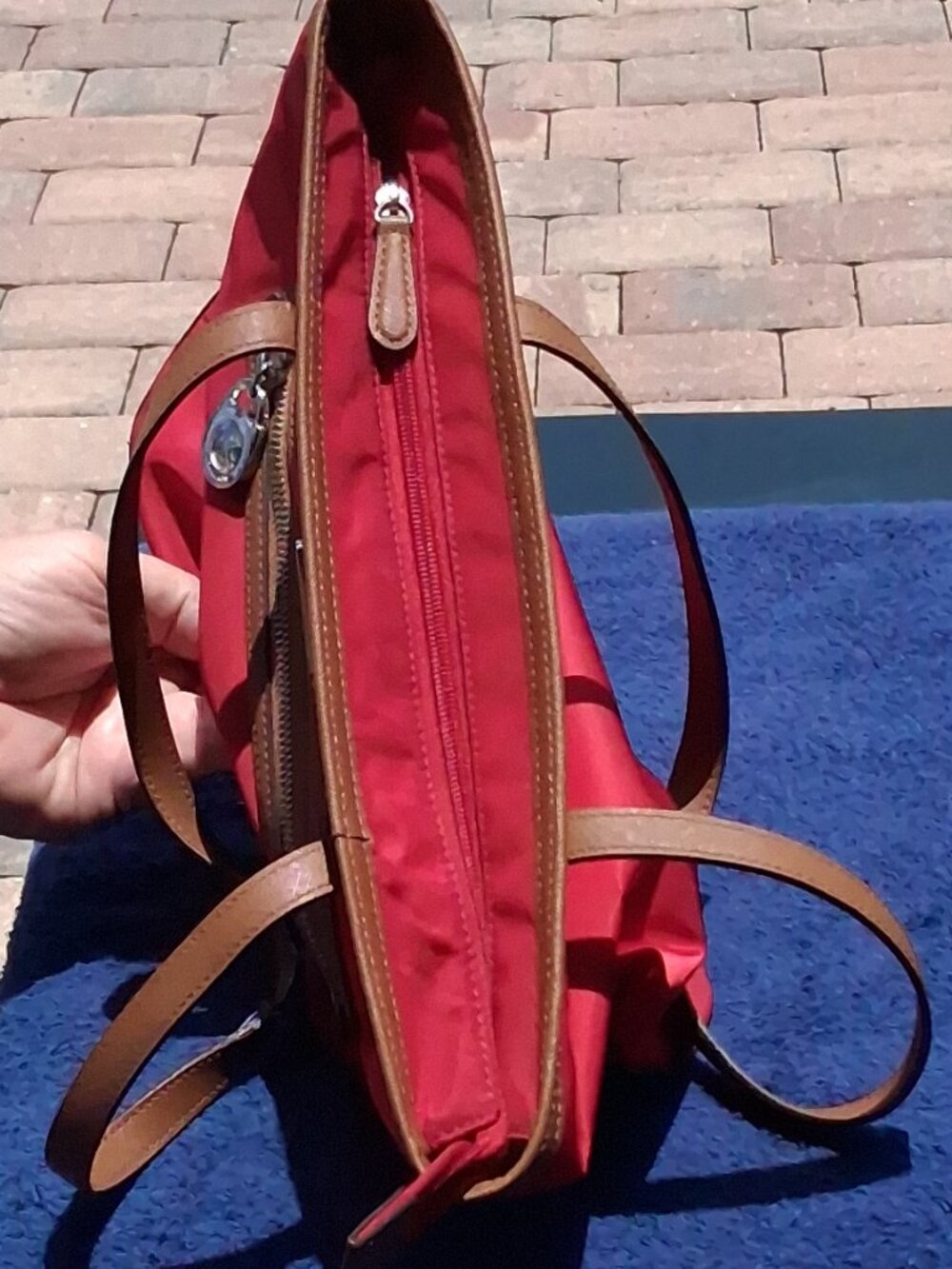 Michael Kors Red Nylon Tote with Tan Saffiano Leather Trim — Style 30T2SKPT1C - Picture 9 of 16